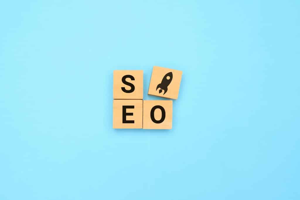 SEO text on wooden cube, Search engine optimization ranking, SEO